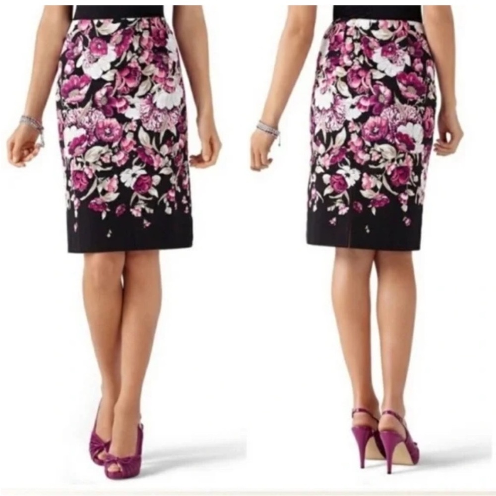 White House Black Market Black & Pink Floral Pencil Skirt - Picture 1 of 6